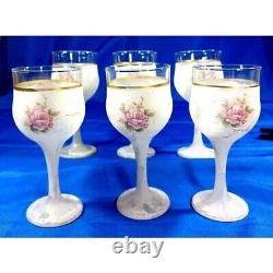 6 Arte Murano Shabby Chic Rose Marbled Wine Glasses Set by M. Valenti Vintage