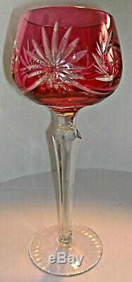 6 Beyer Bleikristall Hock Wine Glass. Crystal Hand Cut to Clear Coloured Vintage