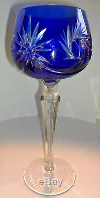 6 Beyer Bleikristall Hock Wine Glass. Crystal Hand Cut to Clear Coloured Vintage