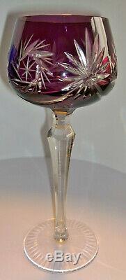 6 Beyer Bleikristall Hock Wine Glass. Crystal Hand Cut to Clear Coloured Vintage