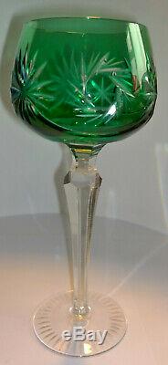 6 Beyer Bleikristall Hock Wine Glass. Crystal Hand Cut to Clear Coloured Vintage