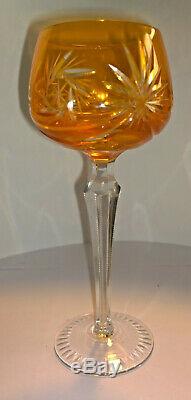 6 Beyer Bleikristall Hock Wine Glass. Crystal Hand Cut to Clear Coloured Vintage