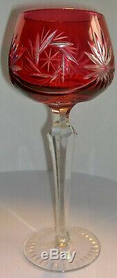 6 Beyer Bleikristall Hock Wine Glass. Crystal Hand Cut to Clear Coloured Vintage