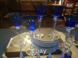(6) Cocktail wine Glasses 6-7/8 Crystal clear Stems Cobalt Blue elegant vintage