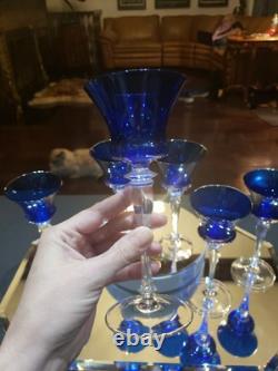 (6) Cocktail wine Glasses 6-7/8 Crystal clear Stems Cobalt Blue elegant vintage