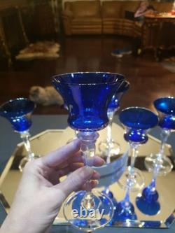 (6) Cocktail wine Glasses 6-7/8 Crystal clear Stems Cobalt Blue elegant vintage
