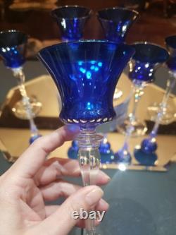(6) Cocktail wine Glasses 6-7/8 Crystal clear Stems Cobalt Blue elegant vintage