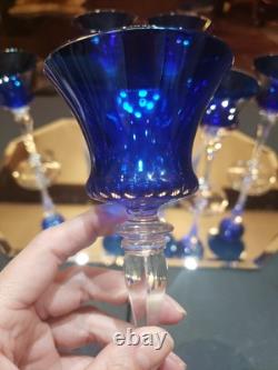 (6) Cocktail wine Glasses 6-7/8 Crystal clear Stems Cobalt Blue elegant vintage