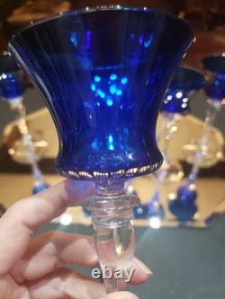 (6) Cocktail wine Glasses 6-7/8 Crystal clear Stems Cobalt Blue elegant vintage