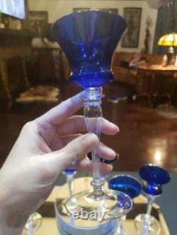 (6) Cocktail wine Glasses 6-7/8 Crystal clear Stems Cobalt Blue elegant vintage