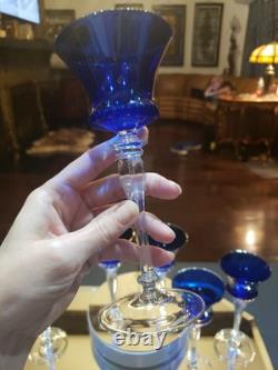 (6) Cocktail wine Glasses 6-7/8 Crystal clear Stems Cobalt Blue elegant vintage