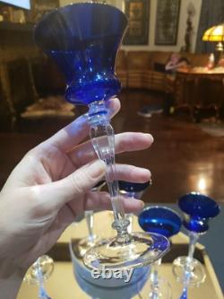 (6) Cocktail wine Glasses 6-7/8 Crystal clear Stems Cobalt Blue elegant vintage