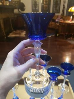 (6) Cocktail wine Glasses 6-7/8 Crystal clear Stems Cobalt Blue elegant vintage