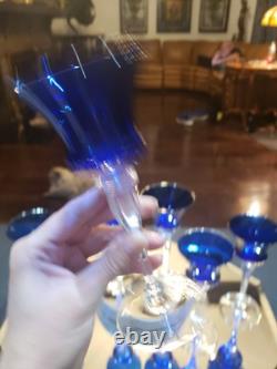 (6) Cocktail wine Glasses 6-7/8 Crystal clear Stems Cobalt Blue elegant vintage