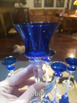 (6) Cocktail wine Glasses 6-7/8 Crystal clear Stems Cobalt Blue elegant vintage