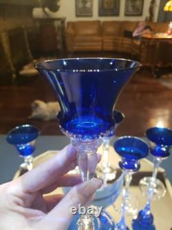 (6) Cocktail wine Glasses 6-7/8 Crystal clear Stems Cobalt Blue elegant vintage