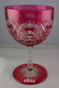 6 Cranberry Crystal Cut To Clear Vintage Glass Wine Goblets