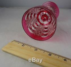 6 Cranberry Crystal Cut To Clear Vintage Glass Wine Goblets