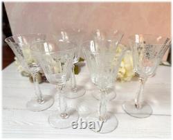 6 Fostoria Elegant Etched Glass Heather Claret Wine Glasses Stems 6 4 ounce