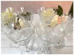 6 Fostoria Elegant Etched Glass Heather Claret Wine Glasses Stems 6 4 ounce