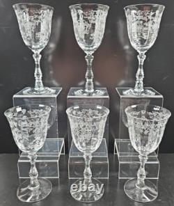 6 Fostoria Navarre Clear Claret Wine Glasses Set Floral Etch Optic Stemware Lot