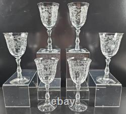 6 Fostoria Navarre Clear Claret Wine Glasses Set Floral Etch Optic Stemware Lot