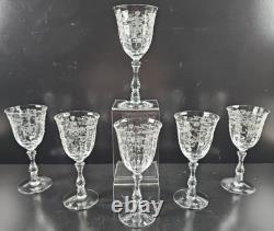 6 Fostoria Navarre Clear Claret Wine Glasses Set Floral Etch Optic Stemware Lot