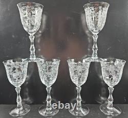 6 Fostoria Navarre Clear Claret Wine Glasses Set Floral Etch Optic Stemware Lot