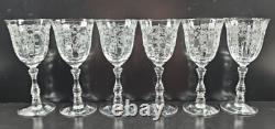 6 Fostoria Navarre Clear Claret Wine Glasses Set Floral Etch Optic Stemware Lot