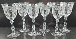 6 Fostoria Navarre Clear Claret Wine Glasses Set Floral Etch Optic Stemware Lot