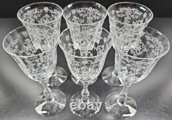 6 Fostoria Navarre Clear Claret Wine Glasses Set Floral Etch Optic Stemware Lot