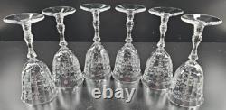 6 Fostoria Navarre Clear Claret Wine Glasses Set Floral Etch Optic Stemware Lot