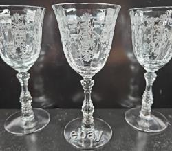 6 Fostoria Navarre Clear Claret Wine Glasses Set Floral Etch Optic Stemware Lot