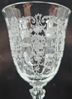 6 Fostoria Navarre Clear Claret Wine Glasses Set Floral Etch Optic Stemware Lot