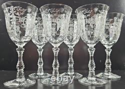 6 Fostoria Navarre Clear Claret Wine Glasses Set Floral Etch Optic Stemware Lot