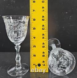6 Fostoria Navarre Clear Claret Wine Glasses Set Floral Etch Optic Stemware Lot