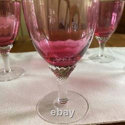 6 George Borgfeldt LISA Optic Cranberry Twist Stem GOBLETS Wine glasses 6 1/4 H