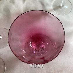 6 George Borgfeldt LISA Optic Cranberry Twist Stem GOBLETS Wine glasses 6 1/4 H