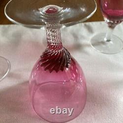 6 George Borgfeldt LISA Optic Cranberry Twist Stem GOBLETS Wine glasses 6 1/4 H