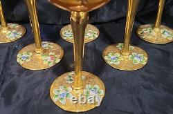 (6) Italian Murano Venetian Wine Hock Goblets Glasses Vintage Gold Encrusted 7,5