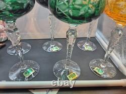 6 Lausitzer Crystal Cut to Clear 8 Wine Hocks Glasses Set MINT Germany