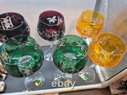 6 Lausitzer Crystal Cut to Clear 8 Wine Hocks Glasses Set MINT Germany
