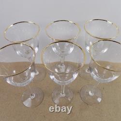 6 Lenox Crystal Classic Federal Gold 7.25 Wine Glasses Goblets USA Vintage