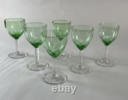 6 Mid Century Green Venetian Style Wine Cordial Glasses Square Stem