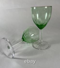 6 Mid Century Green Venetian Style Wine Cordial Glasses Square Stem