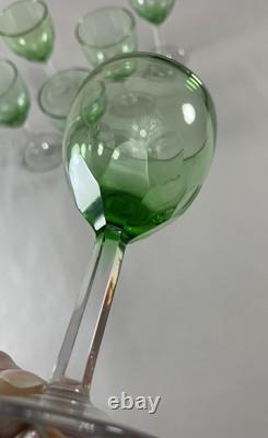 6 Mid Century Green Venetian Style Wine Cordial Glasses Square Stem