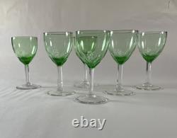 6 Mid Century Green Venetian Style Wine Cordial Glasses Square Stem