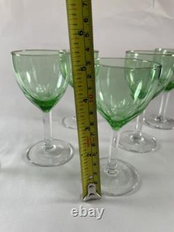 6 Mid Century Green Venetian Style Wine Cordial Glasses Square Stem