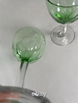 6 Mid Century Green Venetian Style Wine Cordial Glasses Square Stem