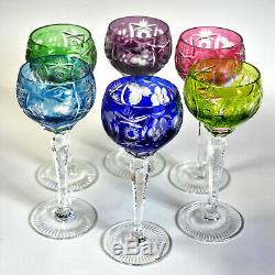 6 Nachtmann Traube Cut-to-Clear Colors Bavarian Crystal 6 7/8 Wine Hocks